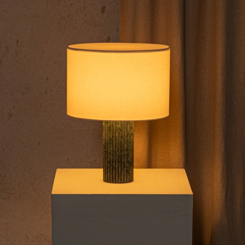 16" Textured Marble Table Lamp, Green, White Cotton Drum (EU or US) - european design luxury luxe designer lighting