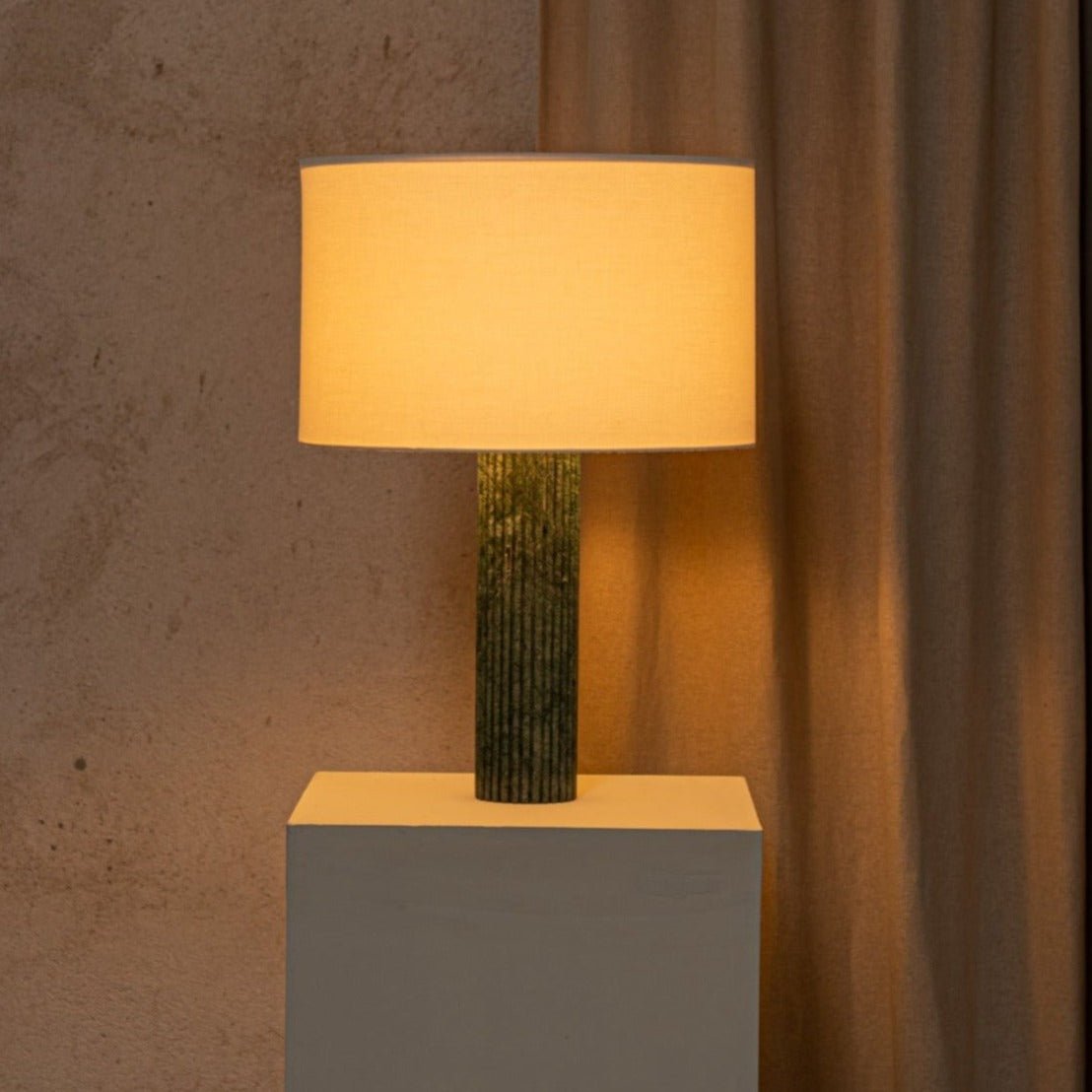 16" Textured Marble Table Lamp, Green, White Cotton Drum (EU or US) - european design luxury luxe designer lighting