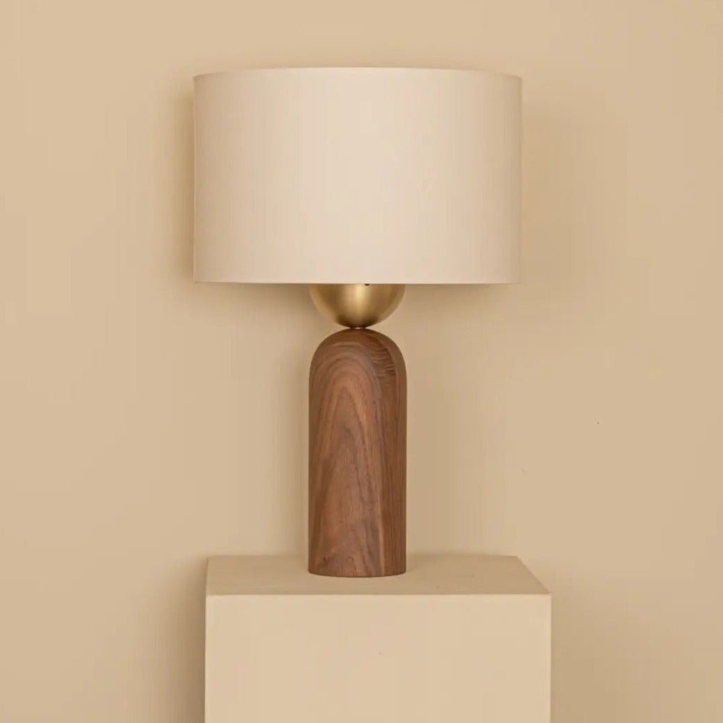 Simone et Marcel Peona Table Lamp Walnut Wood, Linen Shade