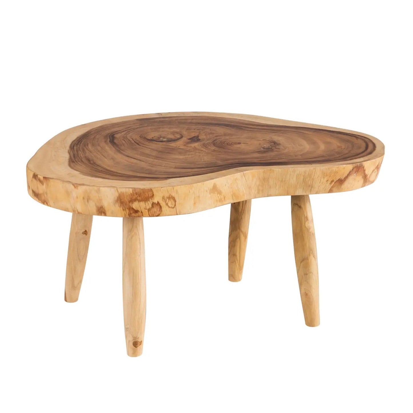 28" Round Organic Natural Slab Coffee Table - Suar Wood - designer beachy luxury