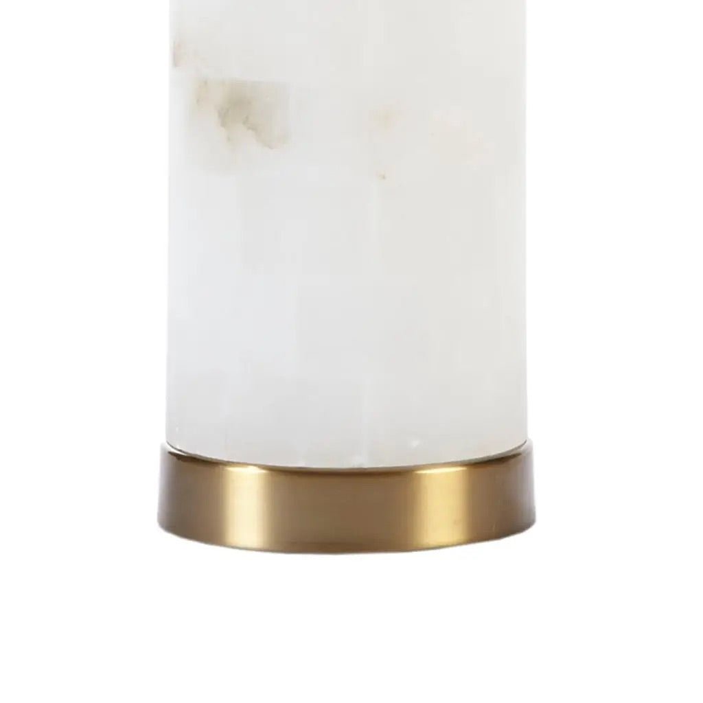 30" Vienna Alabaster Table Lamp, Gold Finish, White Linen Drum Shade