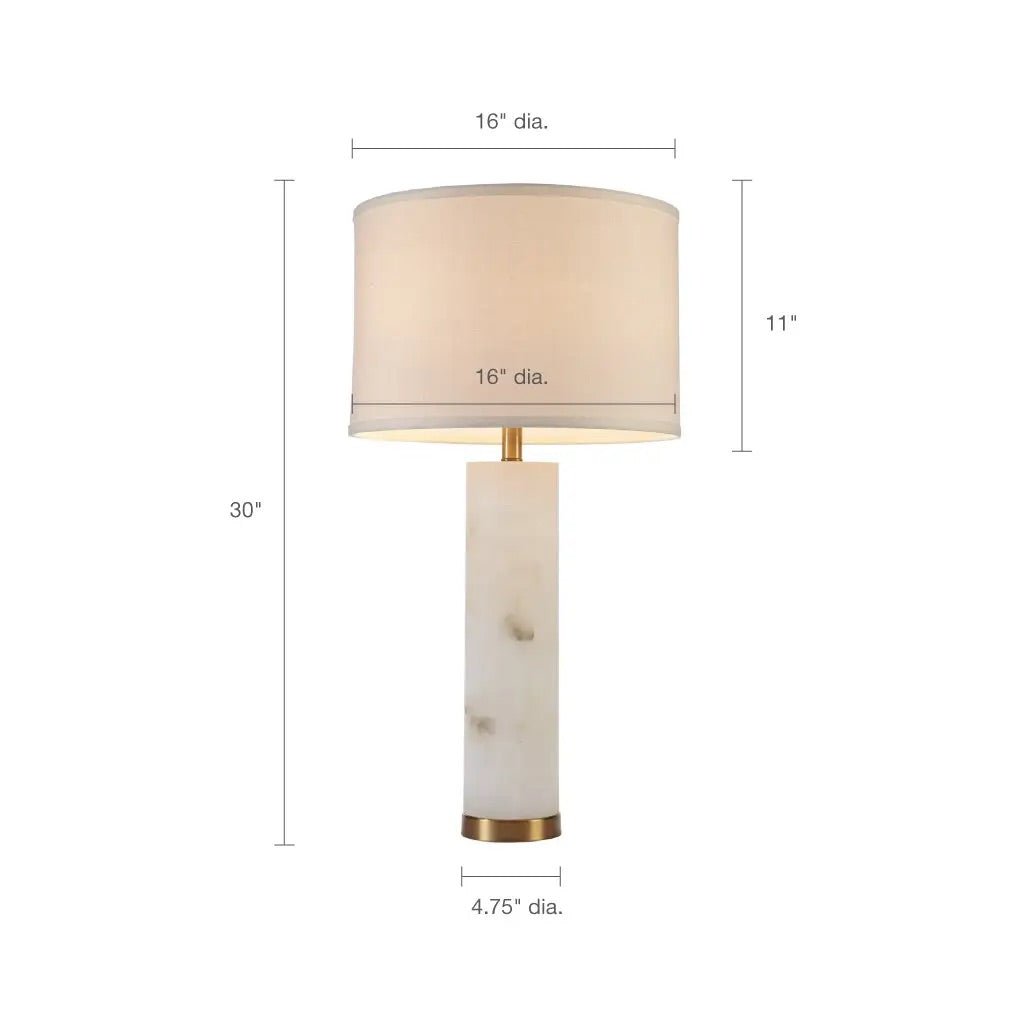 30" Vienna Alabaster Table Lamp, Gold Finish, White Linen Drum Shade