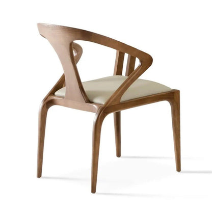 31" Leatherette and Curved Wood Dining Chair, Ivory Leather