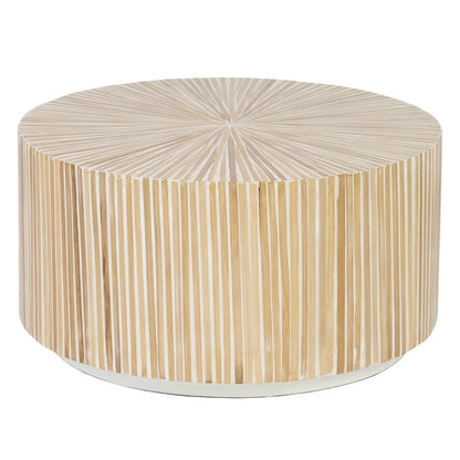 32" Beige Bamboo Round Coffee Table