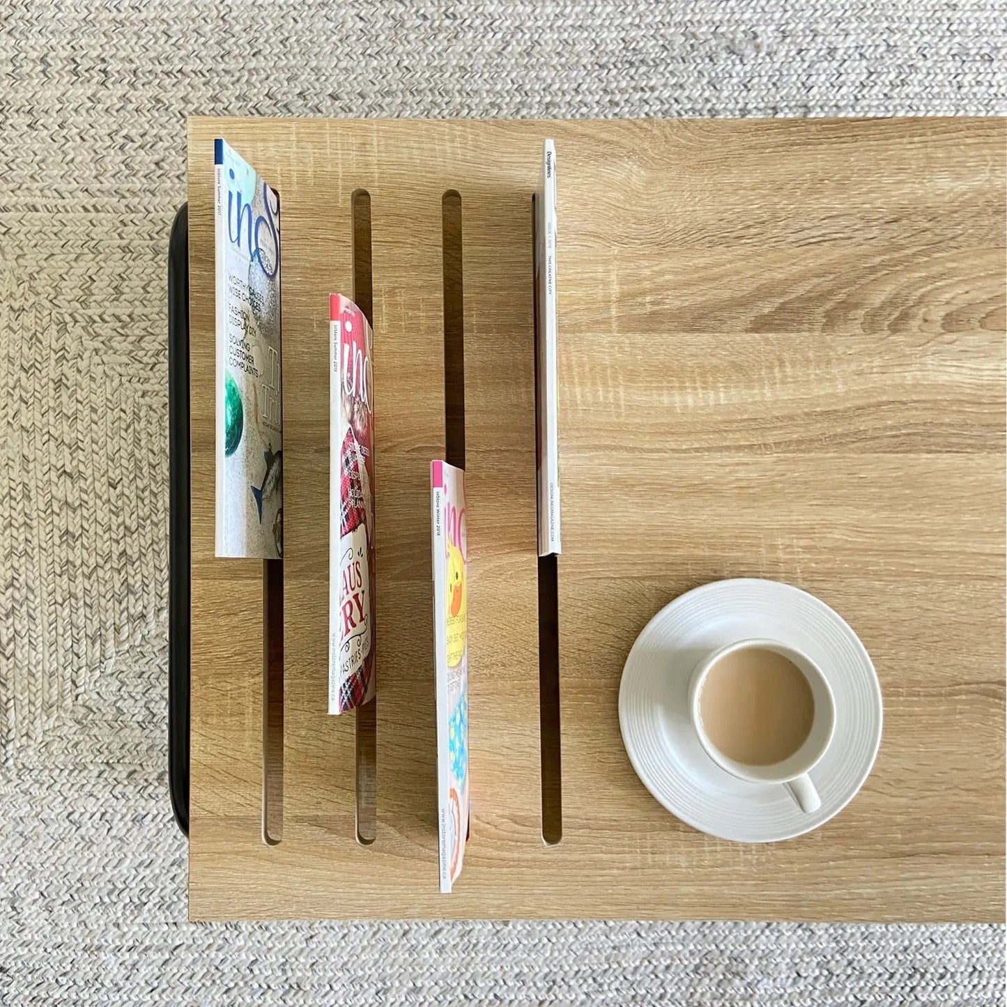 34" Scandinavian Coffee Table with Magazine Storage - Oak wood finish