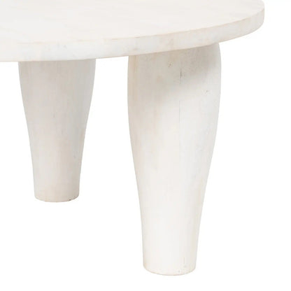 35" Round Mango Wood Coffee Table - White Wash