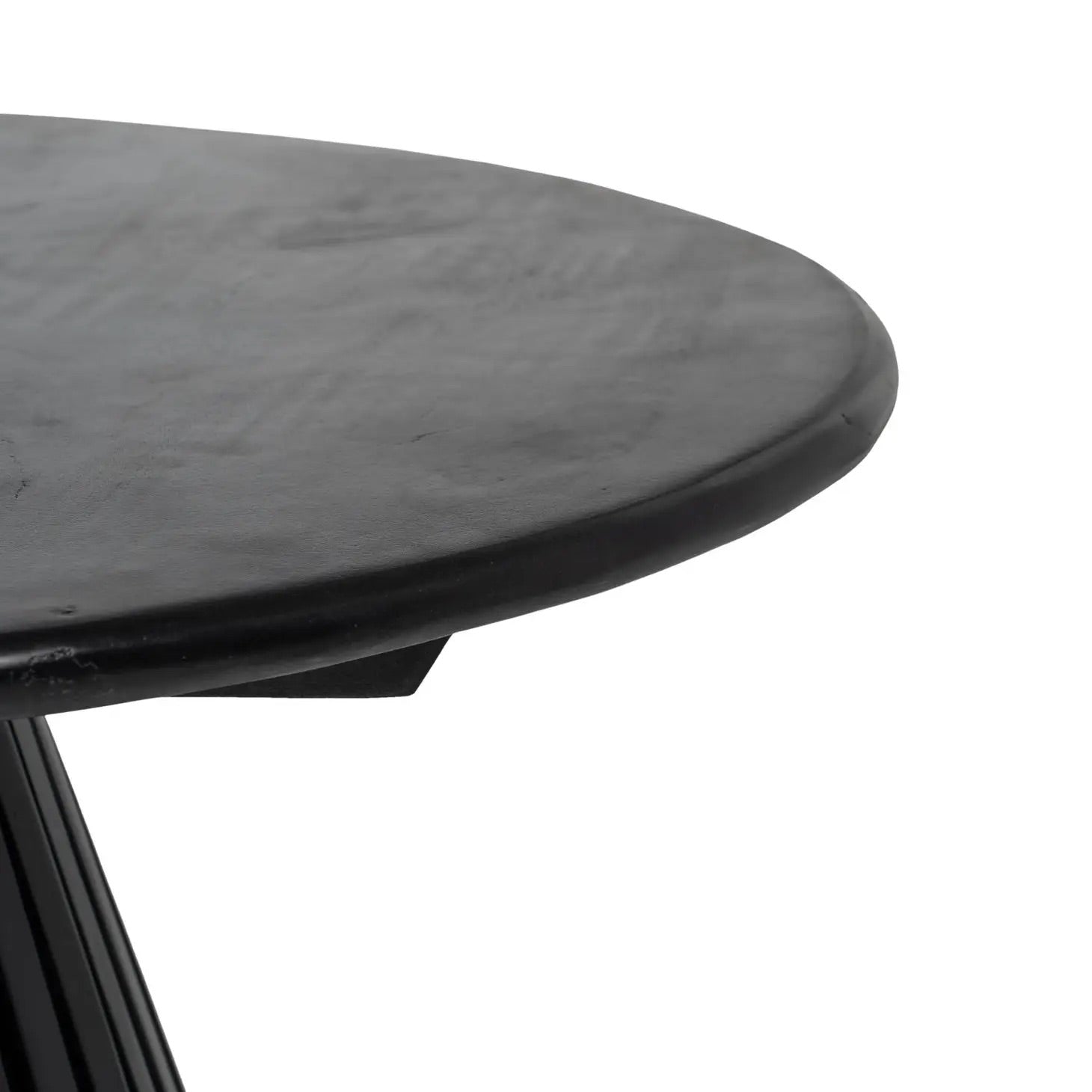 35" Solid Mango Wood Round Black Coffee Table - Slatted Base - Luxurious Natural Organic Designer Chic Modern