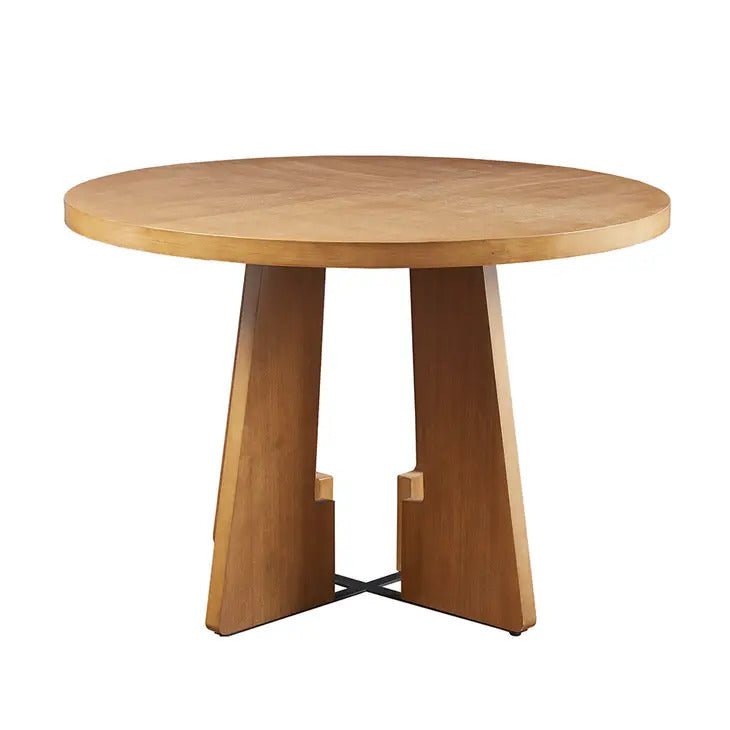designer Pecan Wood Modern Round 4-Person Dining Table 