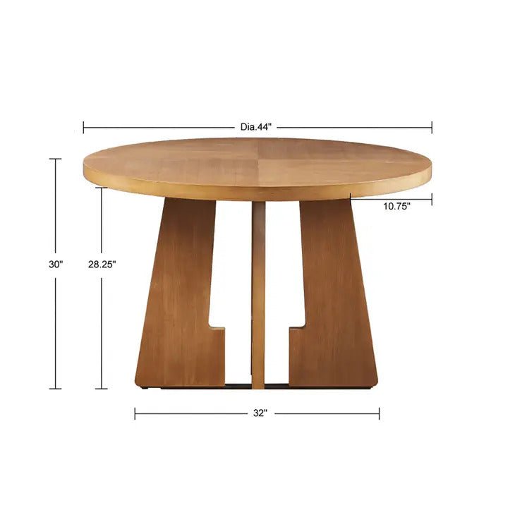 European Pecan Wood Modern Round 4-Person Dining Table 