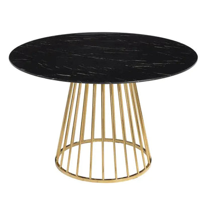 47" Round Black Marble Dining Table, Gold Base