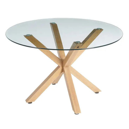 European Natural Wood 47" Round Glass Dining Table