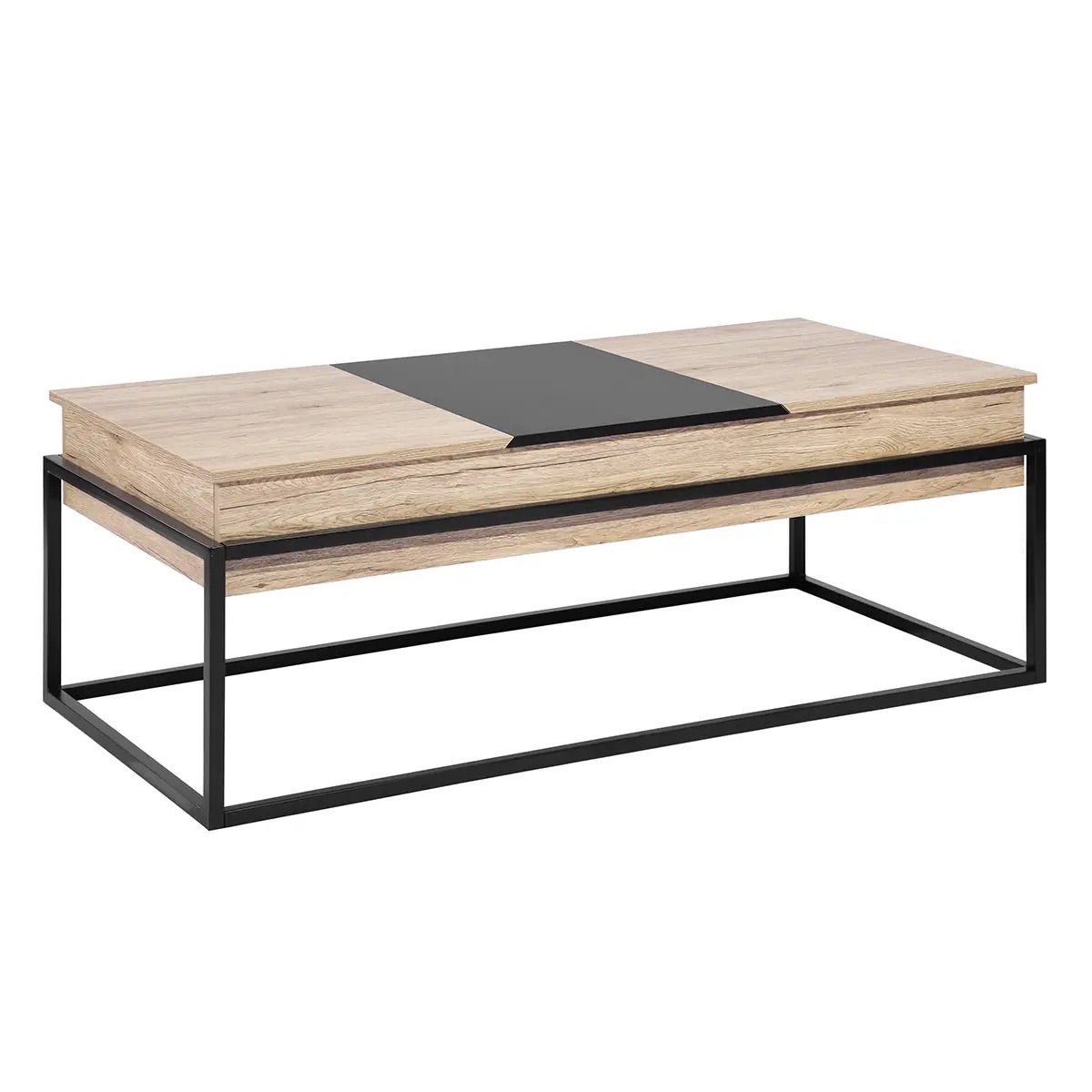 48'' Expandable Wooden Coffee Table with Storage - Oak Finish, Metal Base - Electronic laptop compartment - luxe designer