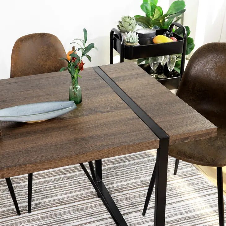 patterned 55" industrial dining table, seats 6, oak/brown