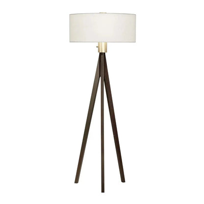 58" Tripod Floor Lamp, Pecan Wood, Linen Shade nova of california mid century modern