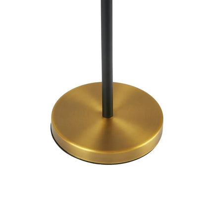 59" Black and Gold Round Base Slender Floor Lamp, Black Drum, Standing