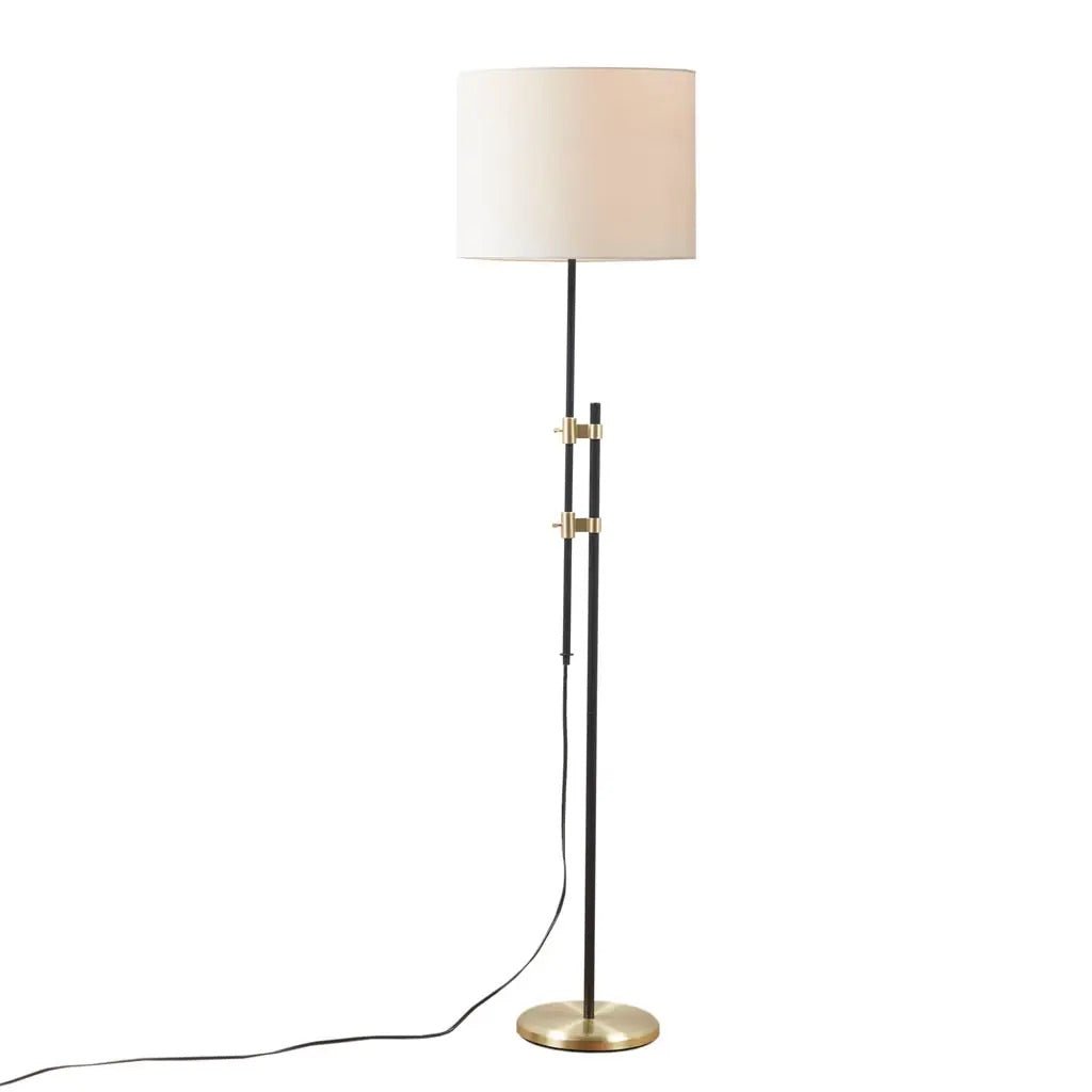 60" Asymmetrical Standing Floor Lamp, Black/Gold, Foot Switch, White Linen Shade, Adjustable Height