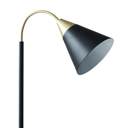 60" Matte Black Gold Arched Neck Floor Lamp, Foot Switch, Mid-Century