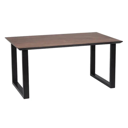 63" Solid Acacia Wood Dining Table, Iron Base, Black/Brown
