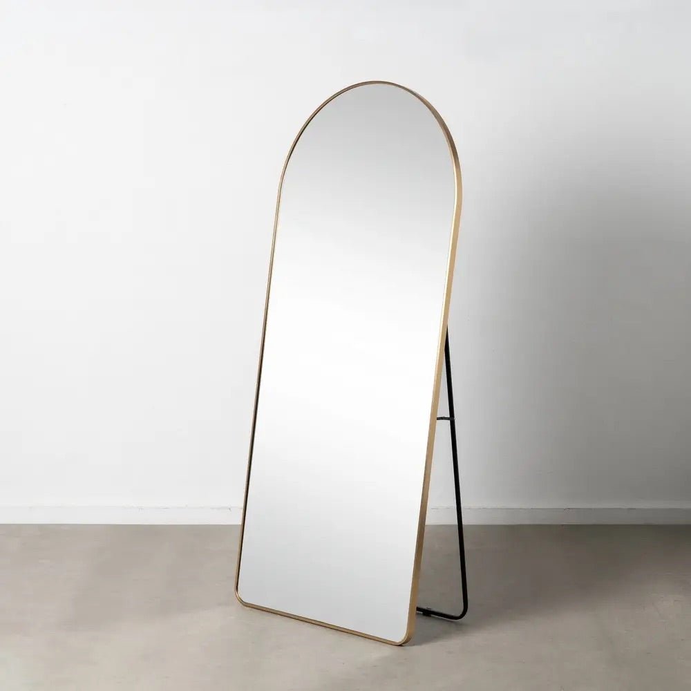 71" Gold Curve Standing Floor Mirror - Rounded Easel Cheval Minimalist Clean Luxury Designer