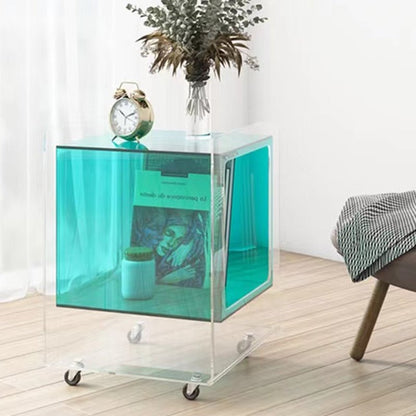 Acrylic Cube End Table with Wheels, Multi-Color