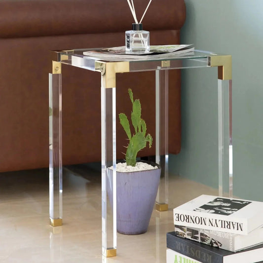 Acrylic + Glass Modern End Table, Gold Finish