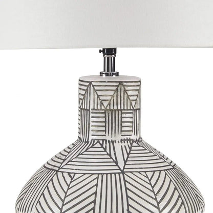 Aegypt Ceramic Round Table Lamp, Black and White Geometric Pattern