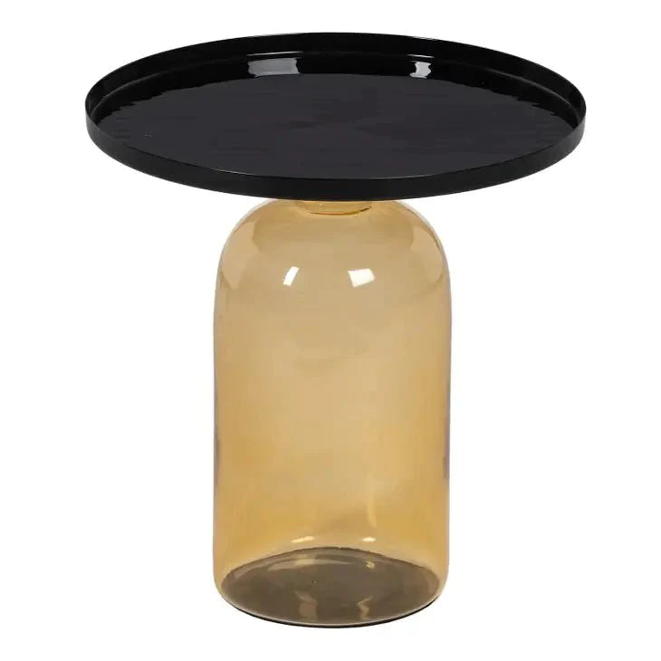 Amber Blown-Glass Bell End Table, Black Iron Finish