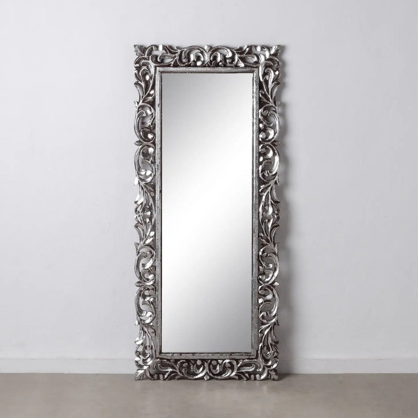 Antique Silver Ornate Baroque Floor/Dressing Mirror