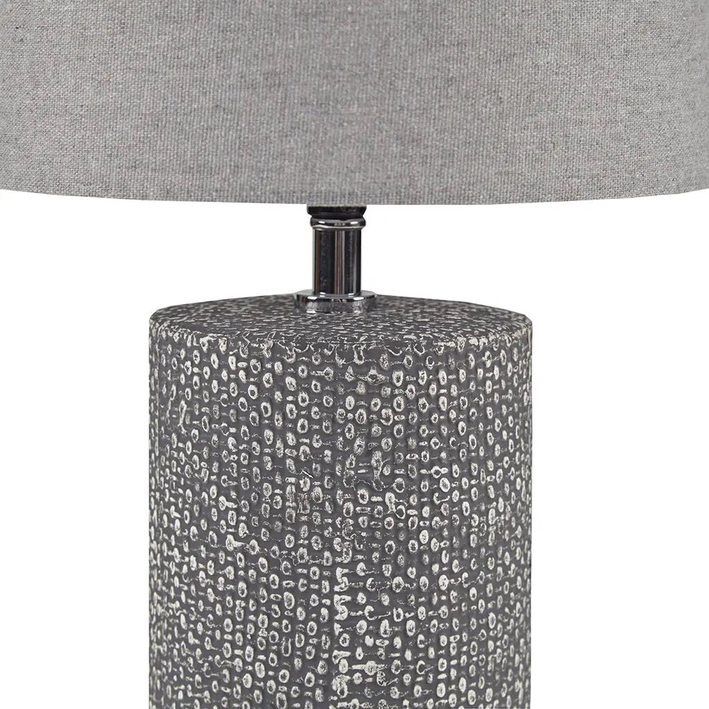 Bayard Embossed Ceramic Cylinder Table Lamp, Grey Drum Shade