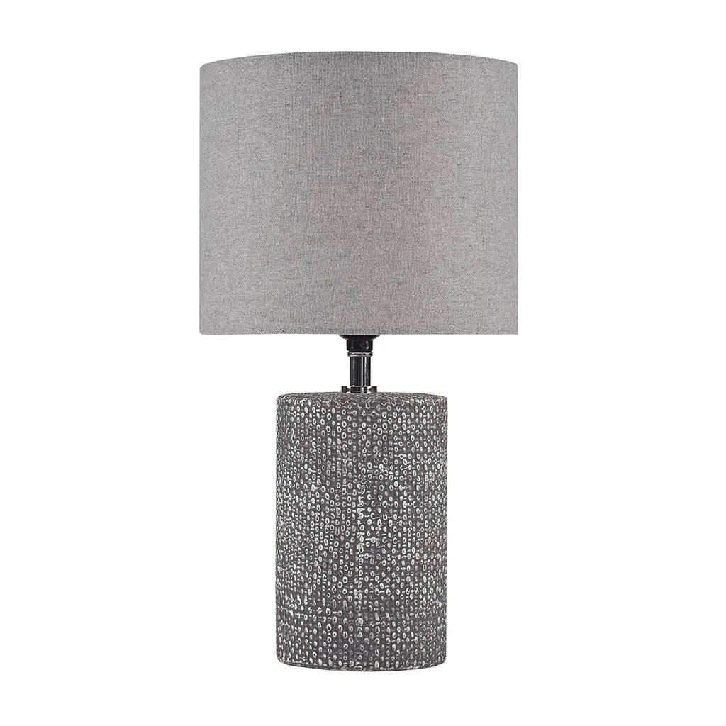 Bayard Embossed Ceramic Cylinder Table Lamp, Grey Drum Shade