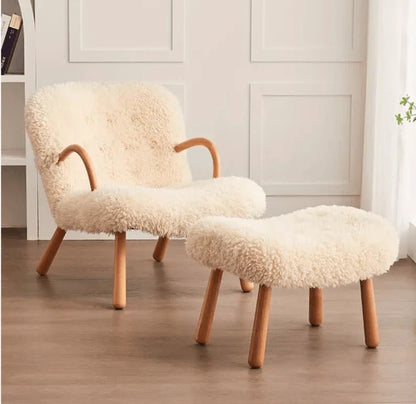 Boucle Sherpa Lounge Armchair with ottoman foot rest