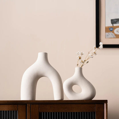 Ceramic Off White Nordic Vases (Pair of 2) - Boho nordic chic style curved organic shape