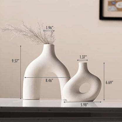 Ceramic White Nordic Vase Pair (S/2), Curved Organic Shape