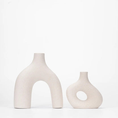 Ceramic Off White Nordic Vases (Pair of 2) - Boho nordic chic style curved organic shape