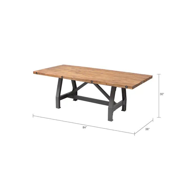 European acacia wood industrial dining table