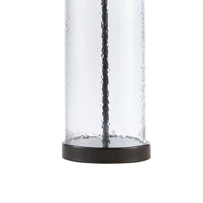 Clear Glass/Black Base Contemporary Cylinder Table Lamp, Linen Shade