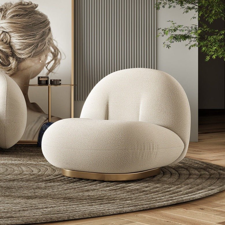 Cloud Boucle Swivel Lounge Chair - (Rotating gold or silver base finish)