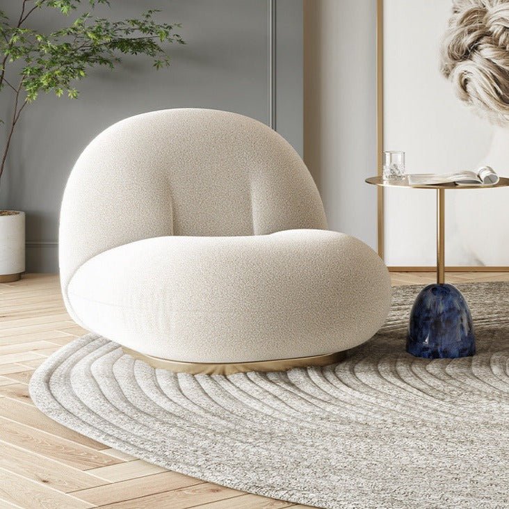 Cloud Boucle Swivel Lounge Chair - (Rotating gold or silver base finish)