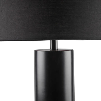 Concrete + Black Steel Table Lamp, Black Fabric Shade Drum Shade, Two Tone