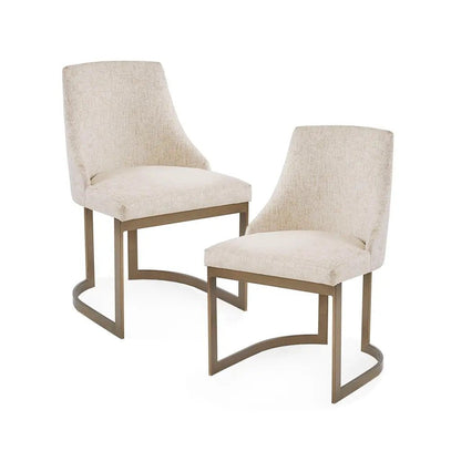 Contemporary Metal Round Base Dining Chair (Set of 2) Cream Gold