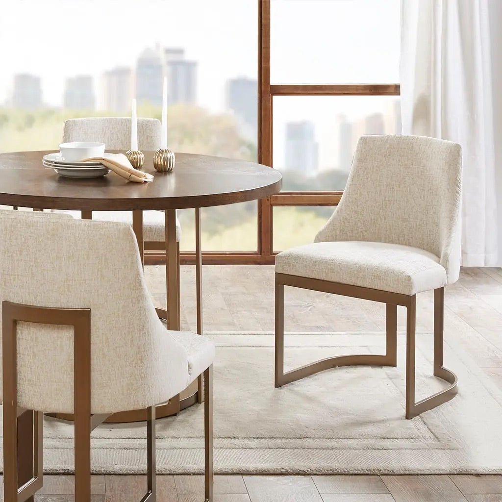 Contemporary Metal Round Base Dining Chair (Set of 2) Cream Gold