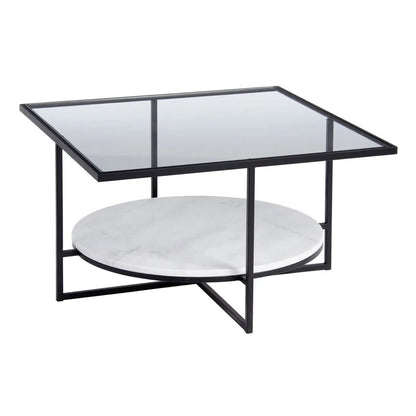Glass Coffee Table with Round Marble Shelf