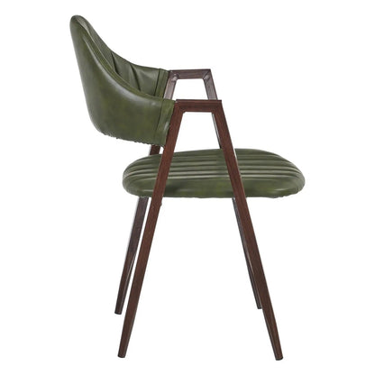 Green Tufted Leather Accent/Dining Chair - Walnut (Set of 2) Designer Luxury Nordic Scandinavian Mid-Century Dark Wood 