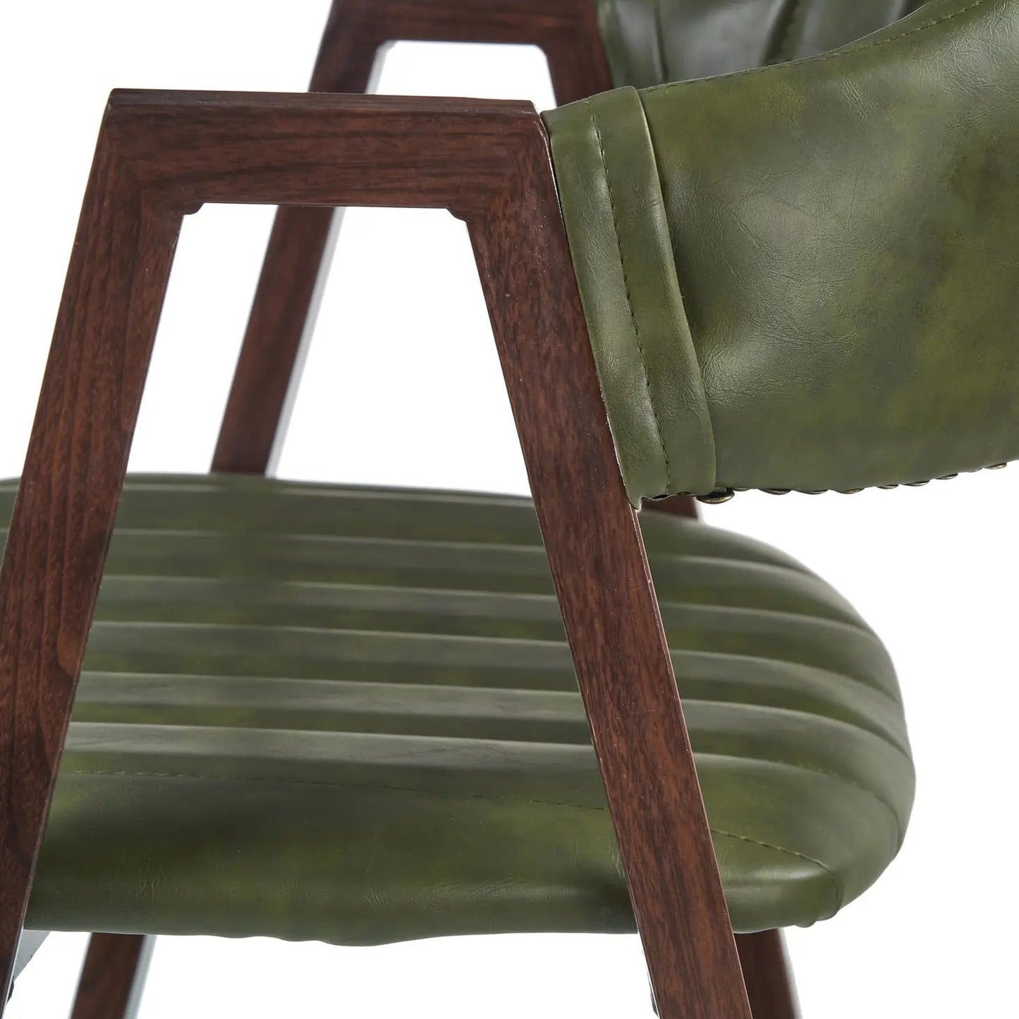 Green Tufted Leather Accent/Dining Chair - Walnut (Set of 2) Designer Luxury Nordic Scandinavian Mid-Century Dark Wood 