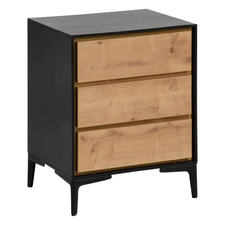 Greenwich black/natural end table, 3 drawer storage
