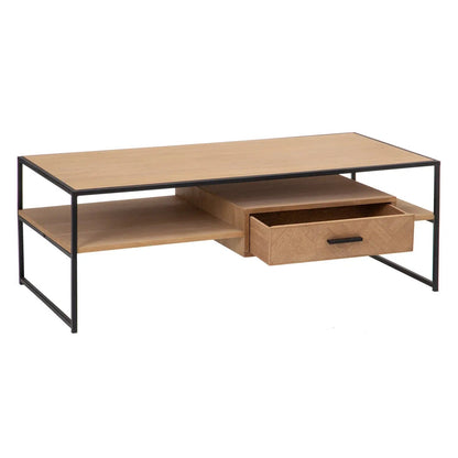 Herringbone Wood Coffee Table with Drawer Shelf Storage