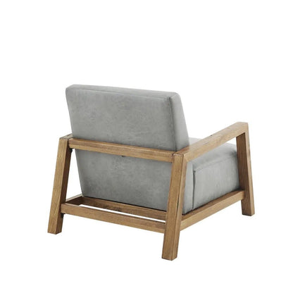 Leather Low Chair with Reclaimed Wood Finish, Grey