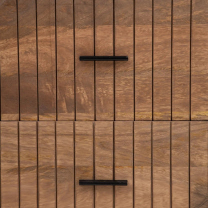 Leonard Natural Mango Wood Nightstand with 2 Storage Drawers, Line Textured Pattern, European, Custom