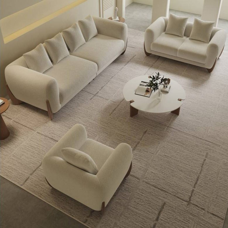 Luxe Boucle Sofa Set / Minimalist Nordic Design with walnut base