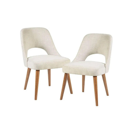 Mid-Century Curved Open Back Dining Chairs, Cream (Set of 2)
